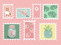 Set of beautiful hand-drawn post stamps. Variety of modern vector isolated post stamp designs.